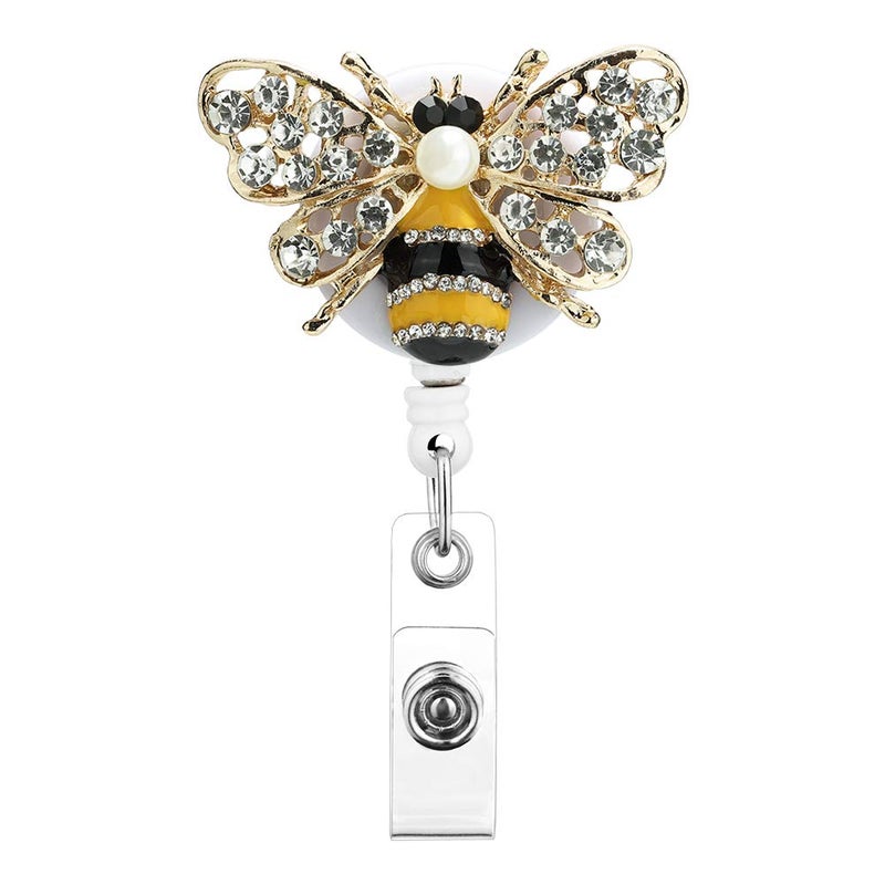 Soleebee Bling Bling Retractable Badge Reel Holder ID Badge Holder with Belt Clip for Nurse, 25.6 Inches Retractable Cord (Crystal Bee Yellow) - Image 1